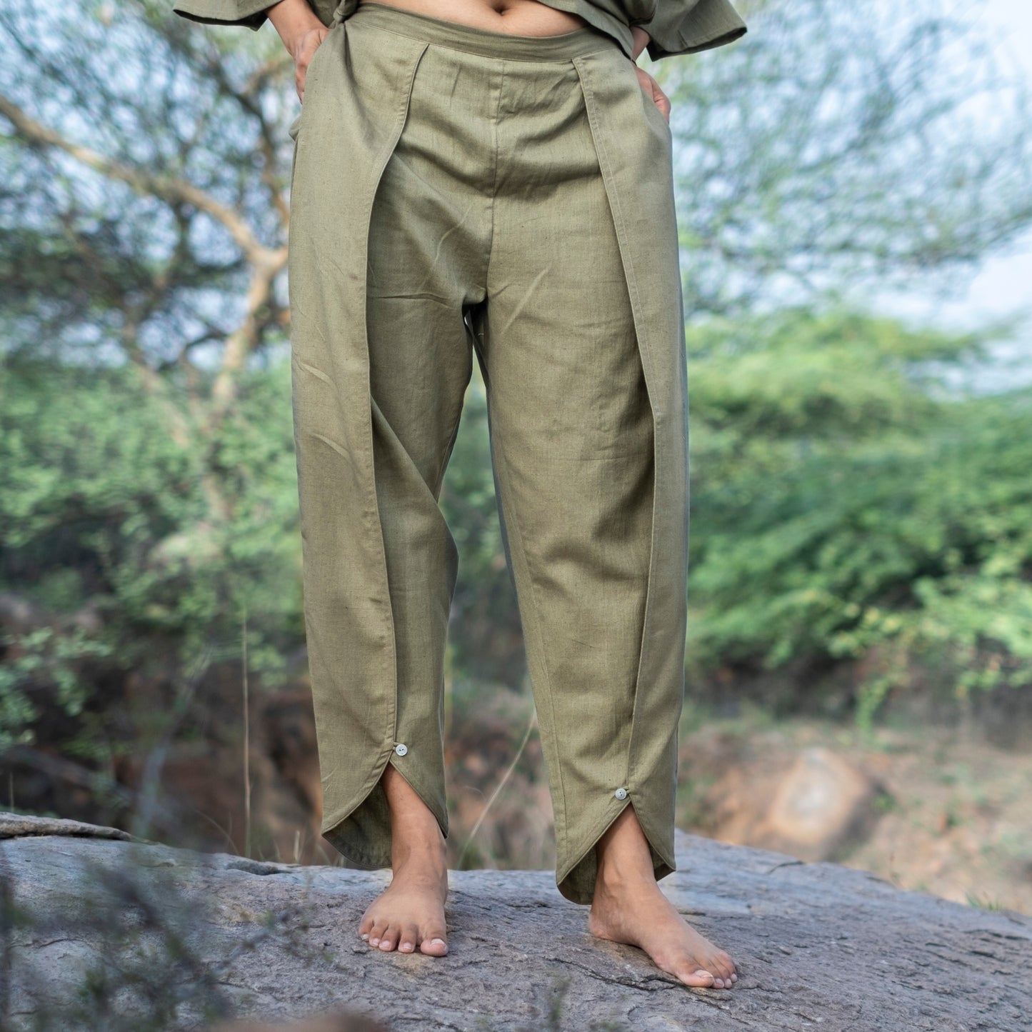 Women Cotton Dhoti Yoga Pants Green |AKISO