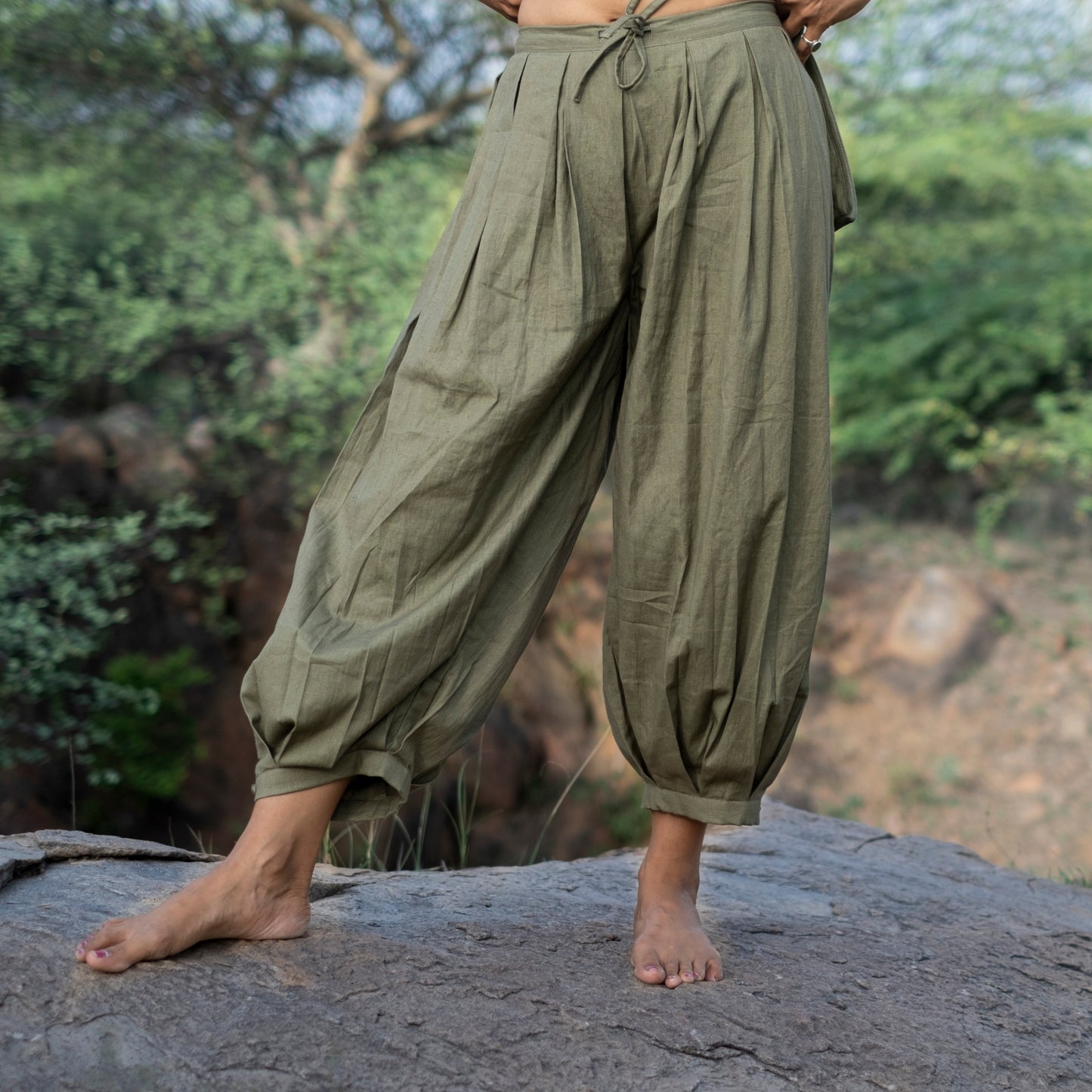 Women Cotton Yoga Pants Green |AKISO