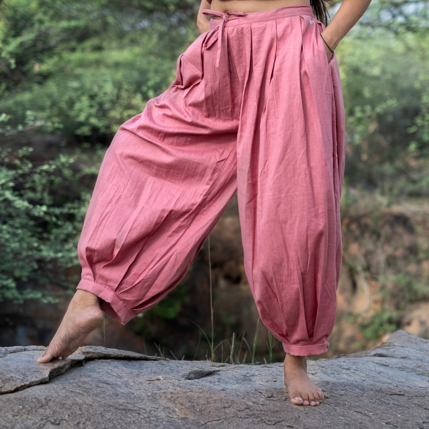 Women Cotton Yoga Pants Pink |AKISO