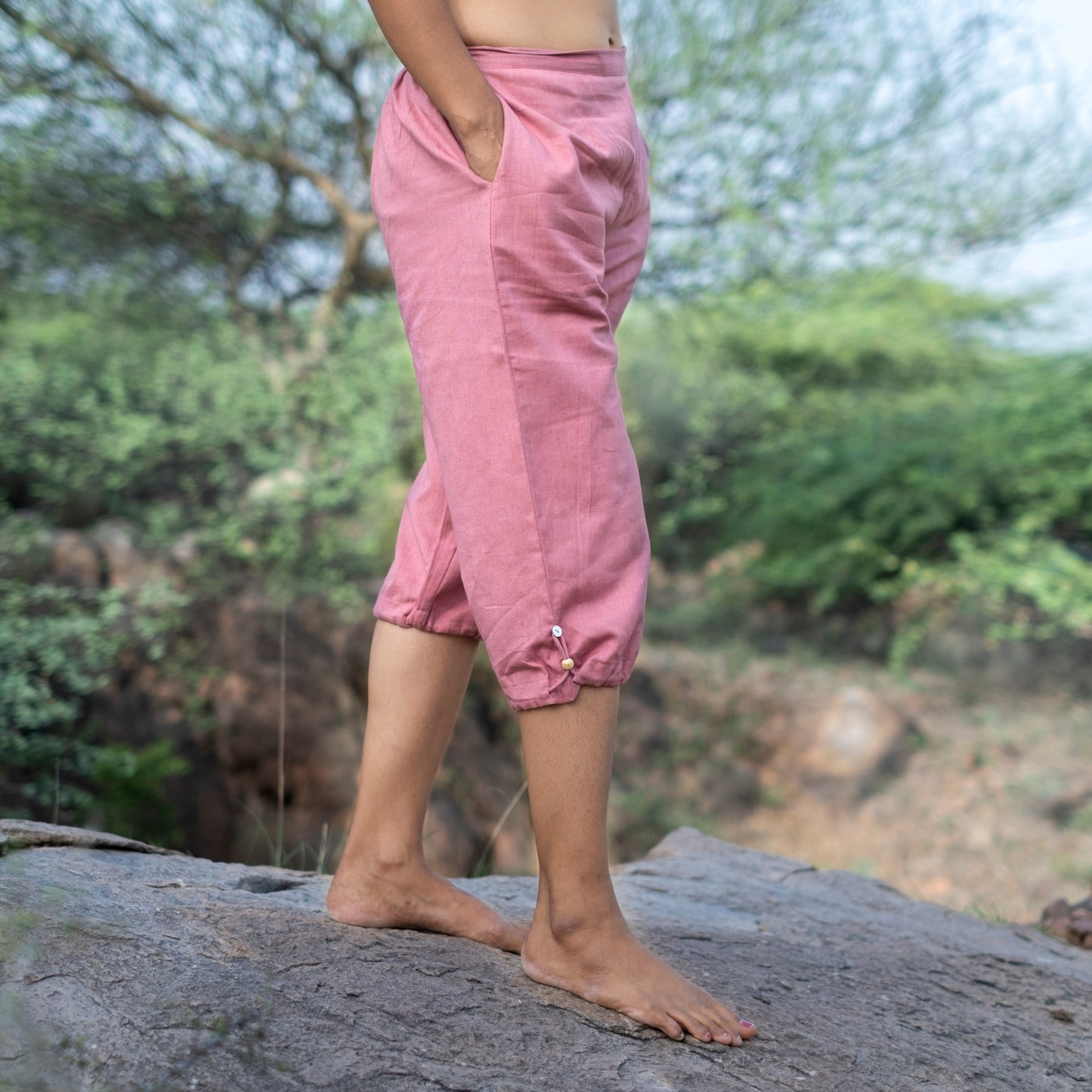 100% cotton pink yoga pants for women – relaxed fit