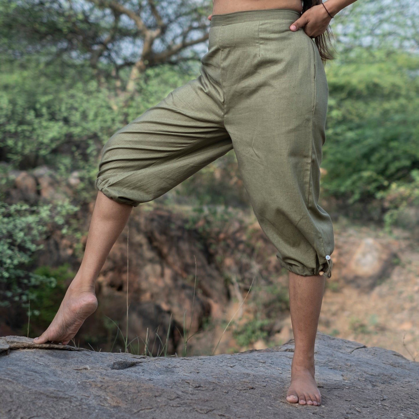 Women Cotton Yoga Pants Green |AKISO