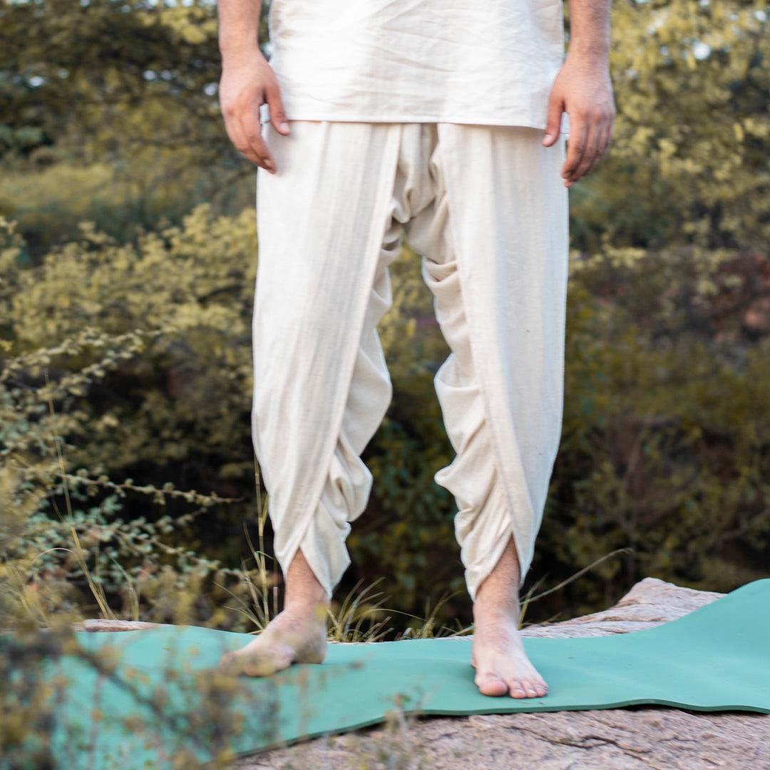 Men’s white cotton Dhoti yoga pants – breathable and relaxed fit