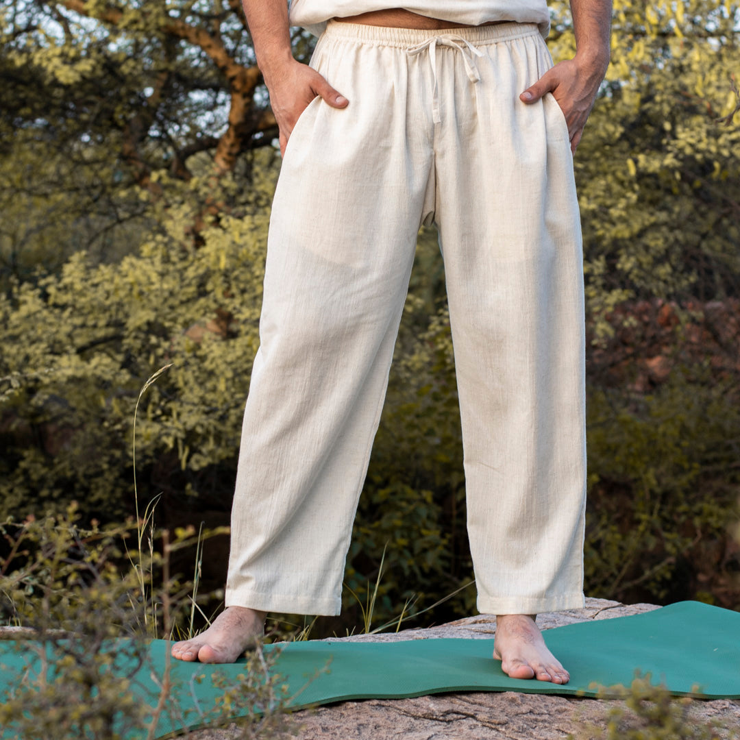 Men’s white cotton yoga pants – breathable and soft