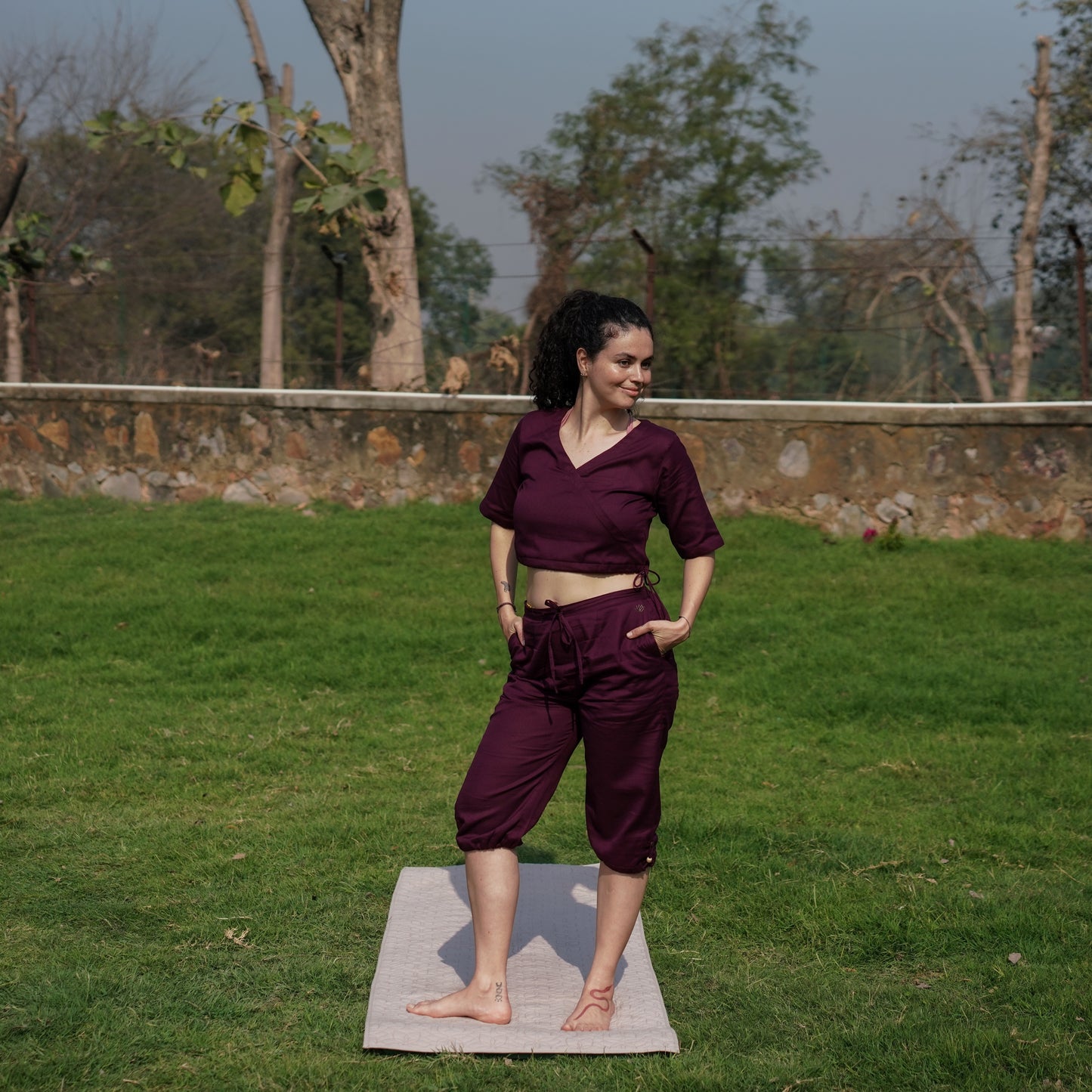 Women Cotton Yoga Top Purple -Apas