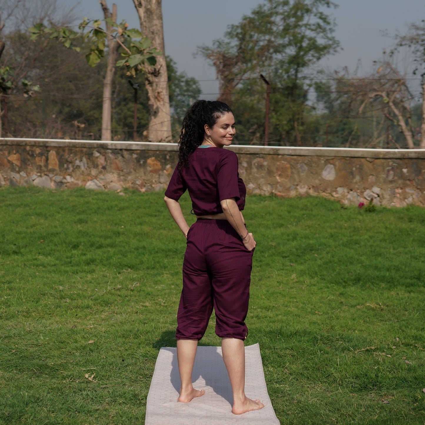 Women Cotton Yoga Top Purple -Apas