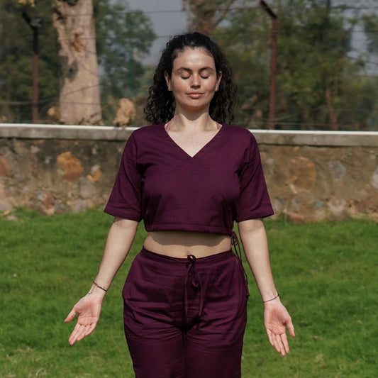 Women Cotton Yoga Top Purple -Apas | AKISO