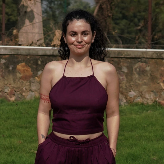 Women Cotton Yoga Top Purple -Akasha |AKISO