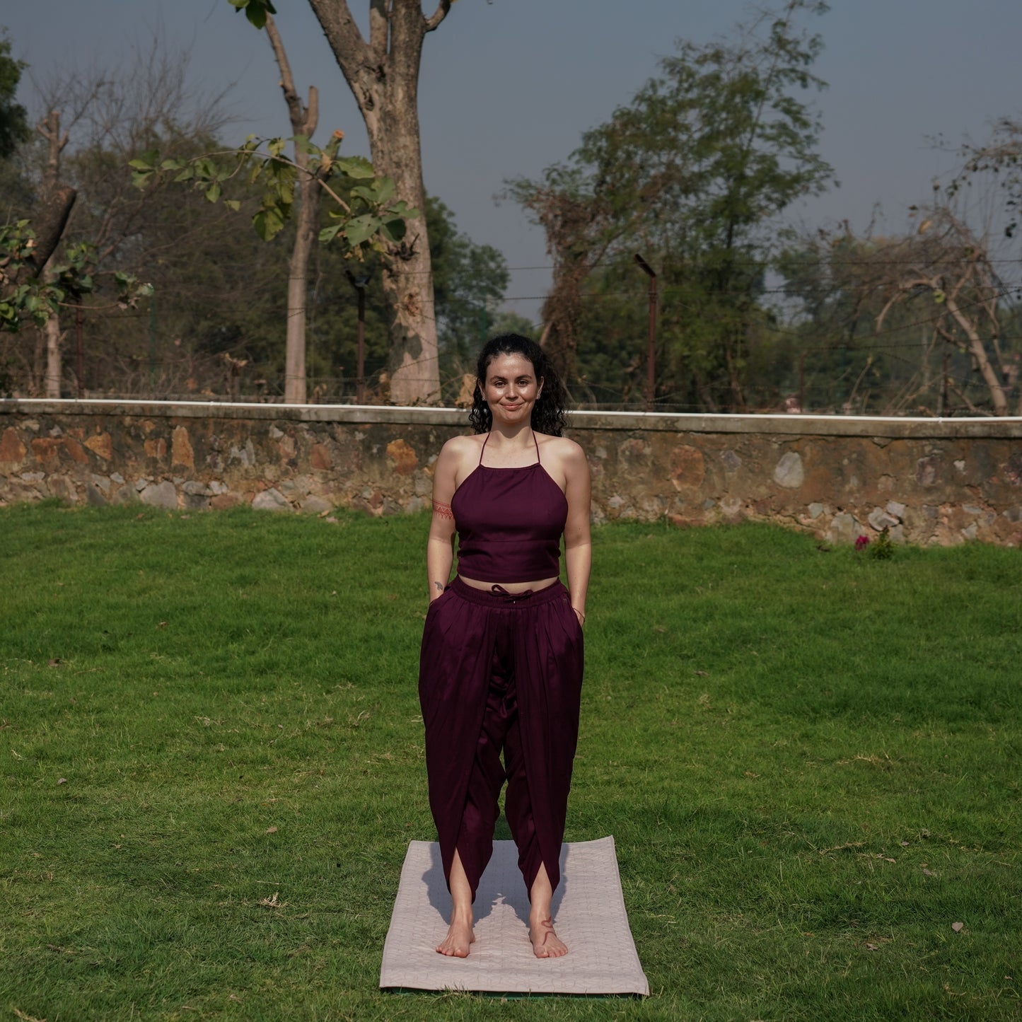 Women Cotton Yoga Pants and Yoga Top Set Purple -Akasha