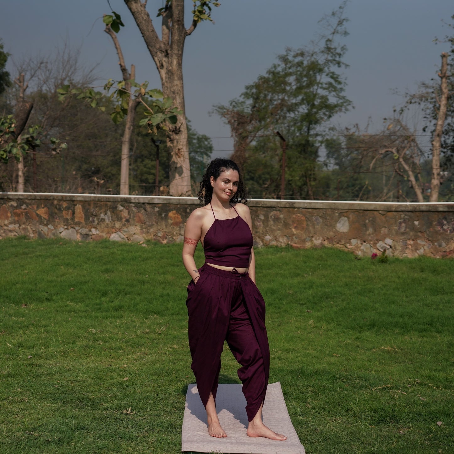 Women Cotton Yoga Pants and Yoga Top Set Purple -Akasha