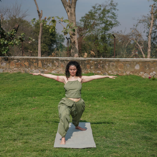 Women Cotton Yoga Pants and Yoga Top Set Green -Akasha | AKISO