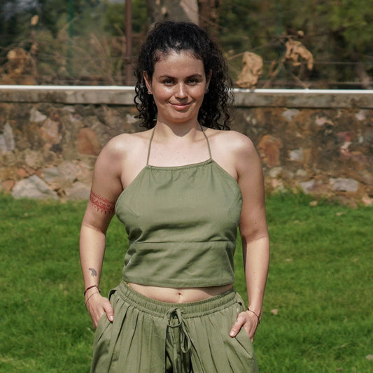 Women Cotton Yoga Top Green -Akasha |AKISO