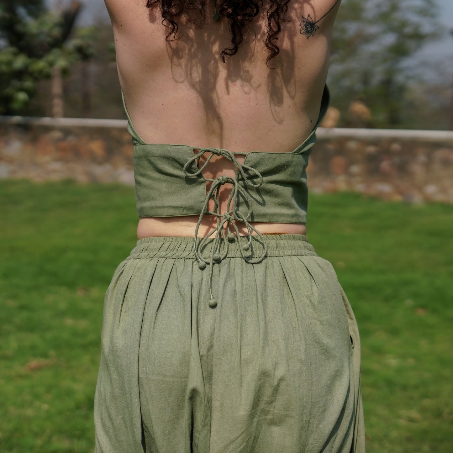 Women Cotton Yoga Pants and Yoga Top Set Green -Akasha