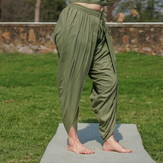 Women Cotton Yoga Pants Green -Akasha |AKISO