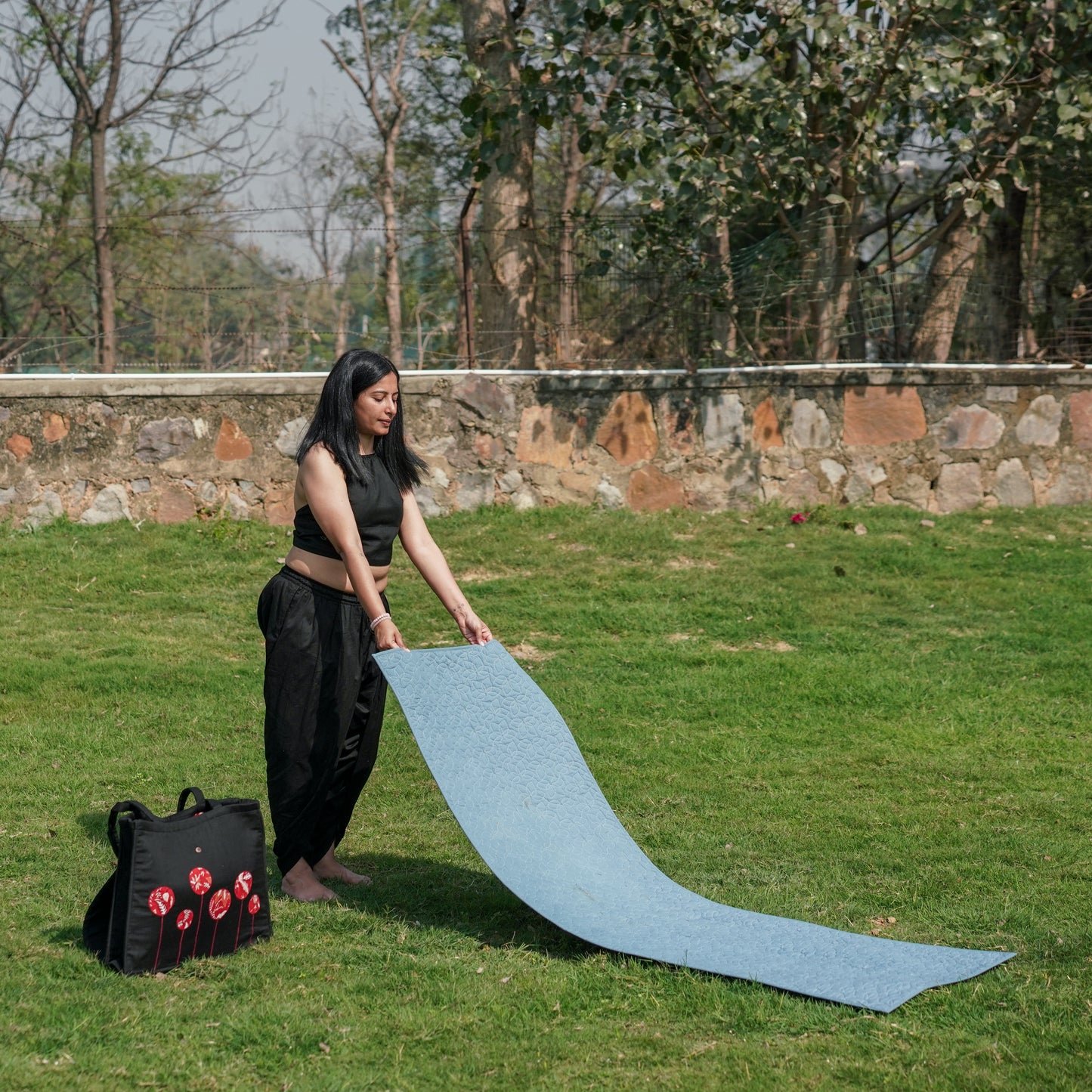 Cotton Yoga Mat in Blue- Padma Yoga Mat