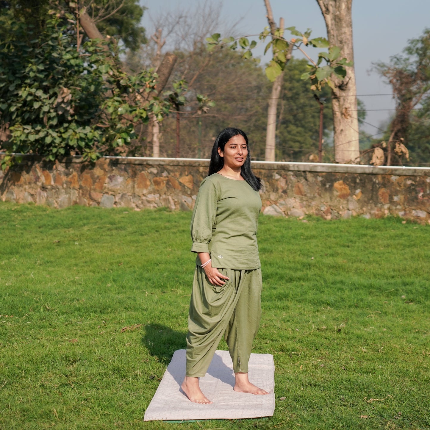 Women Cotton Yoga Pants and Yoga Top Set Green -Buddhi