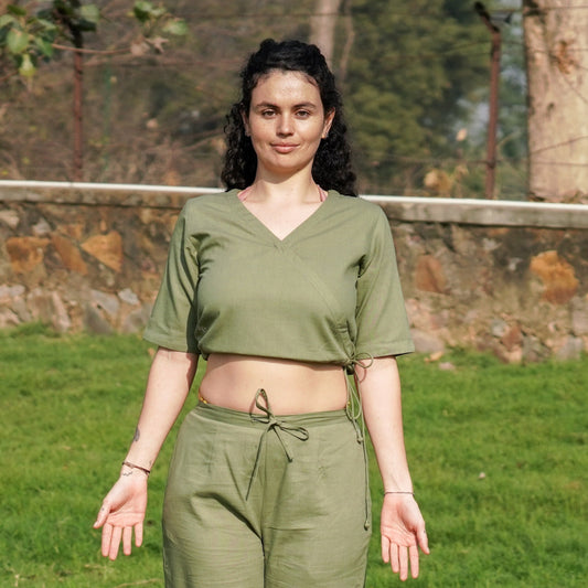 Women Cotton Yoga Top Green -Apas | AKISO