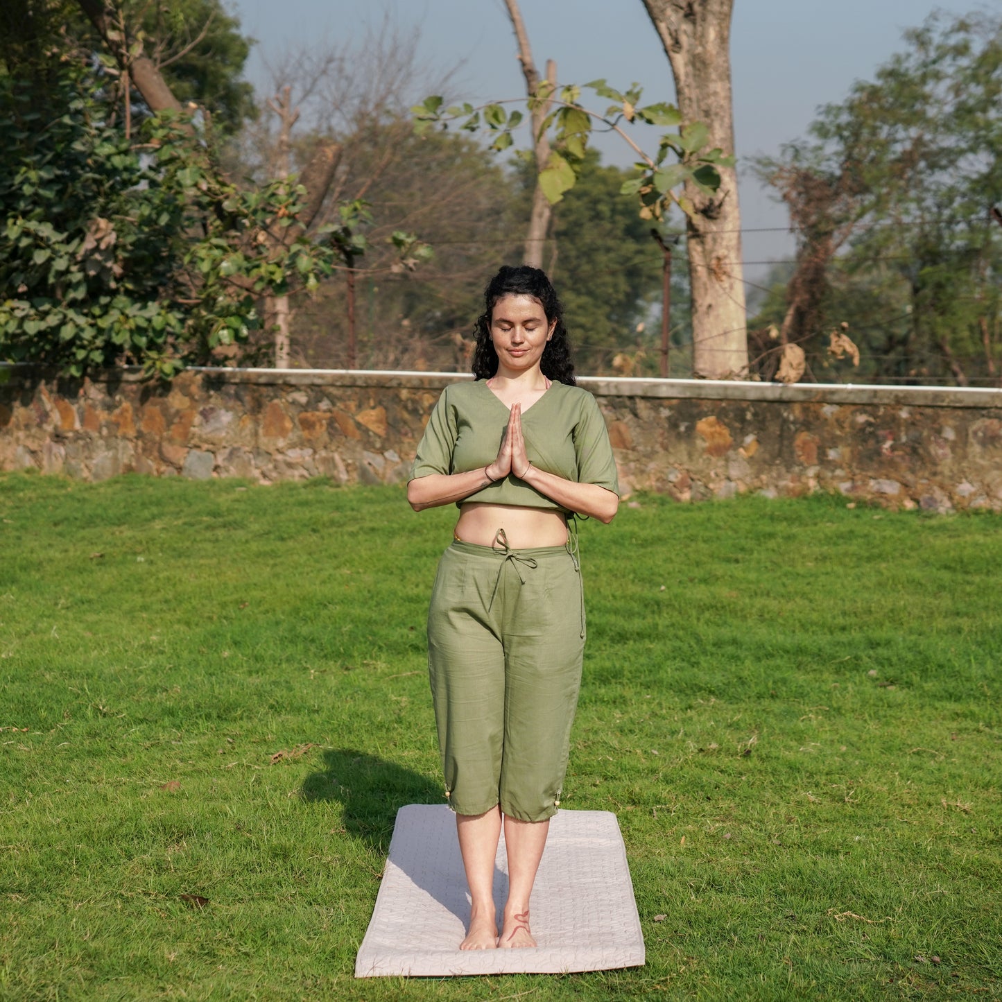 Women Cotton Yoga Top Green -Apas