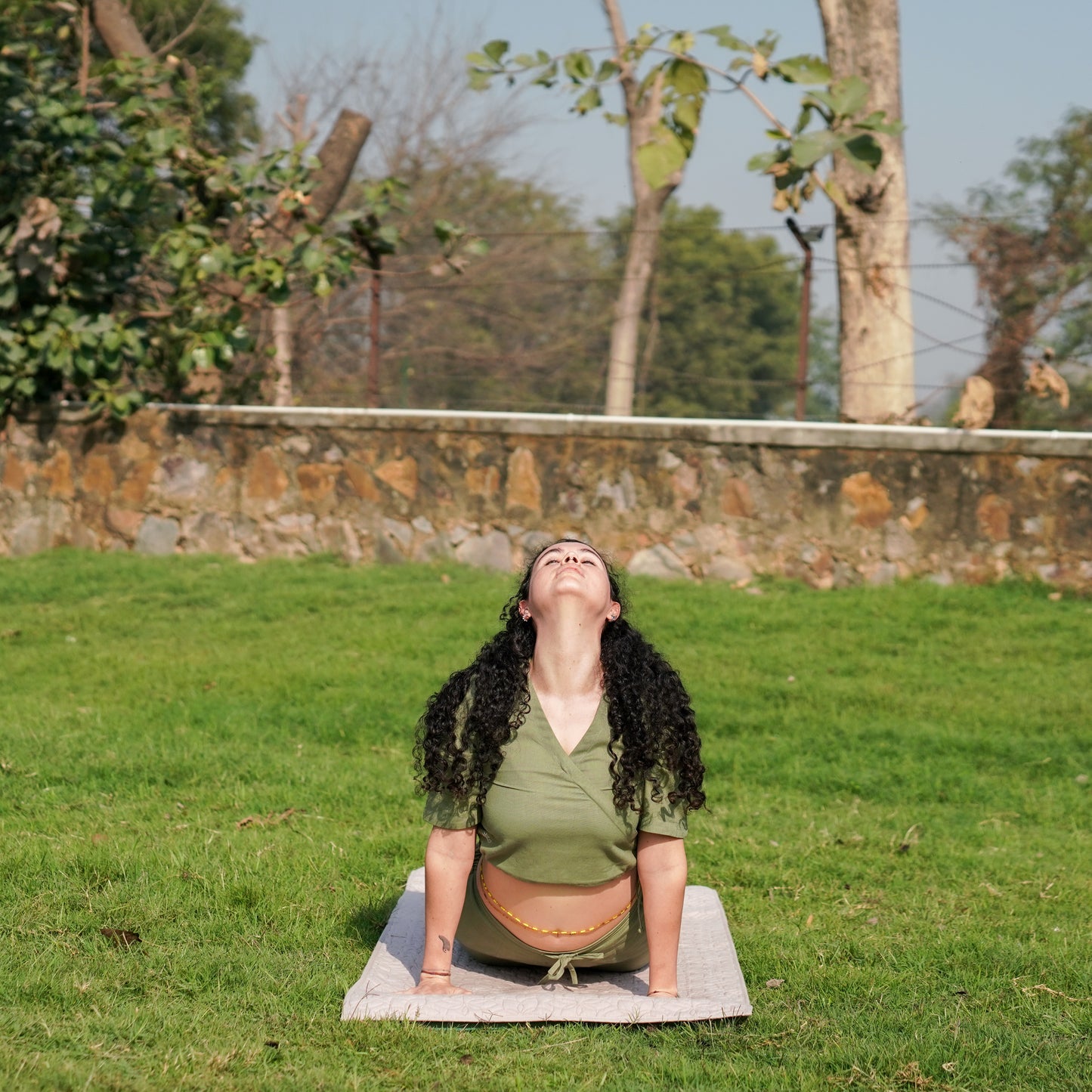Women Cotton Yoga Top Green -Apas