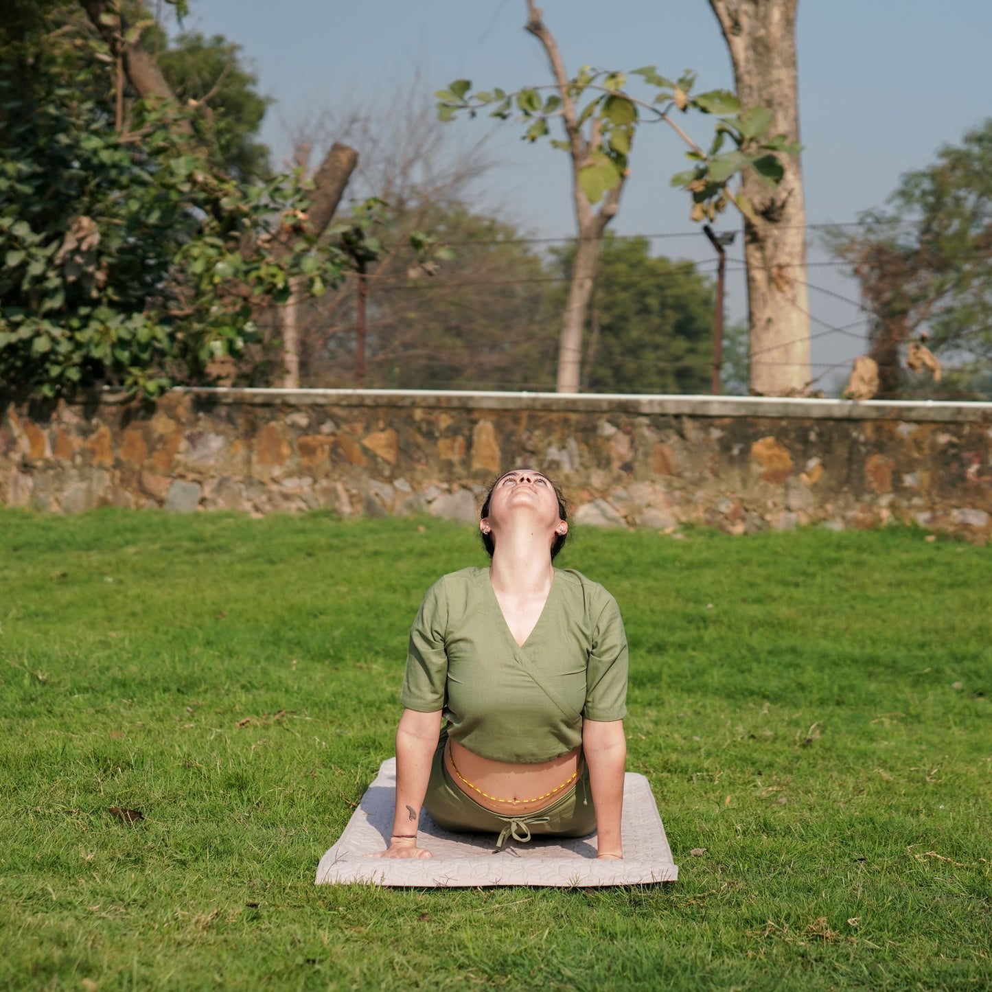Women Cotton Yoga Top Green -Apas