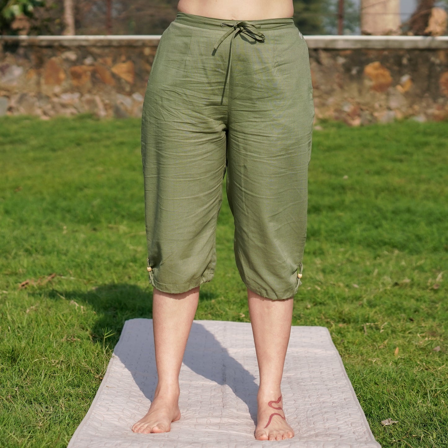 Women Cotton Yoga Pants and Yoga Top Set Green -Apas