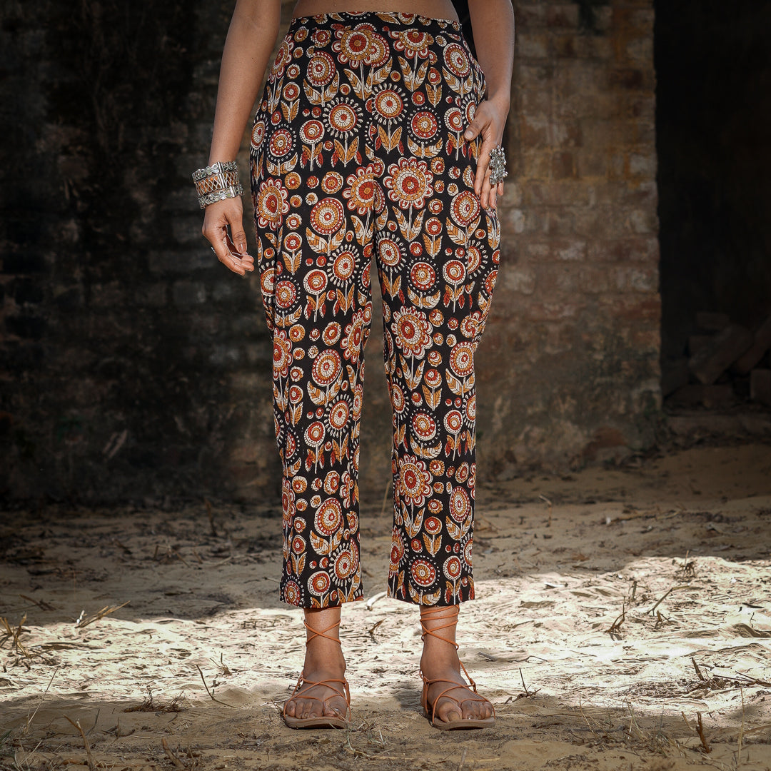 Black Block Printed Cotton Straight pants