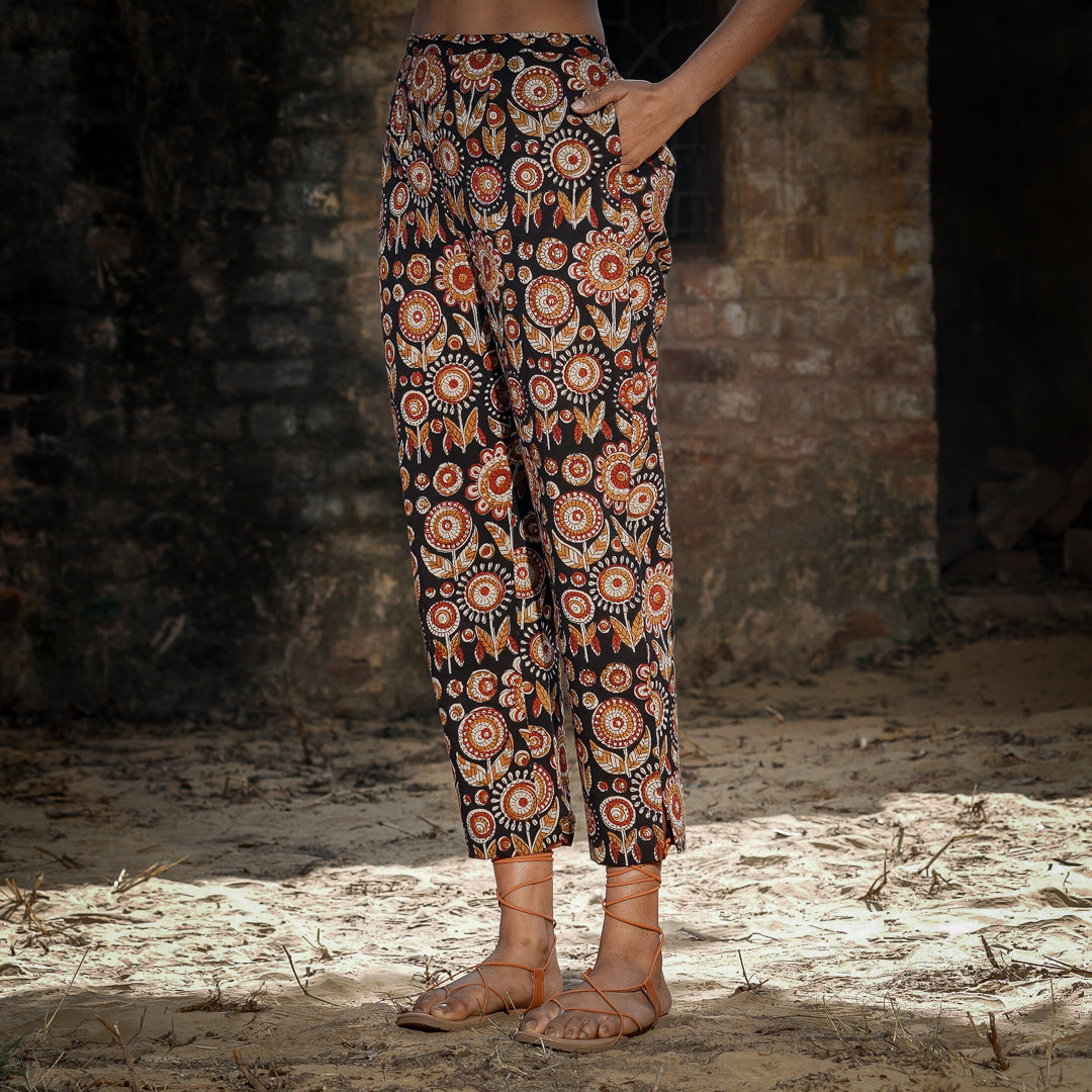 Black Block Printed Cotton Straight pants