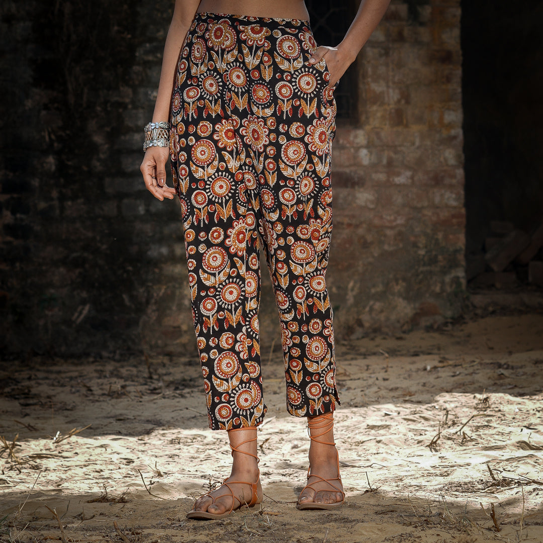 Black Block Printed Cotton Straight pants