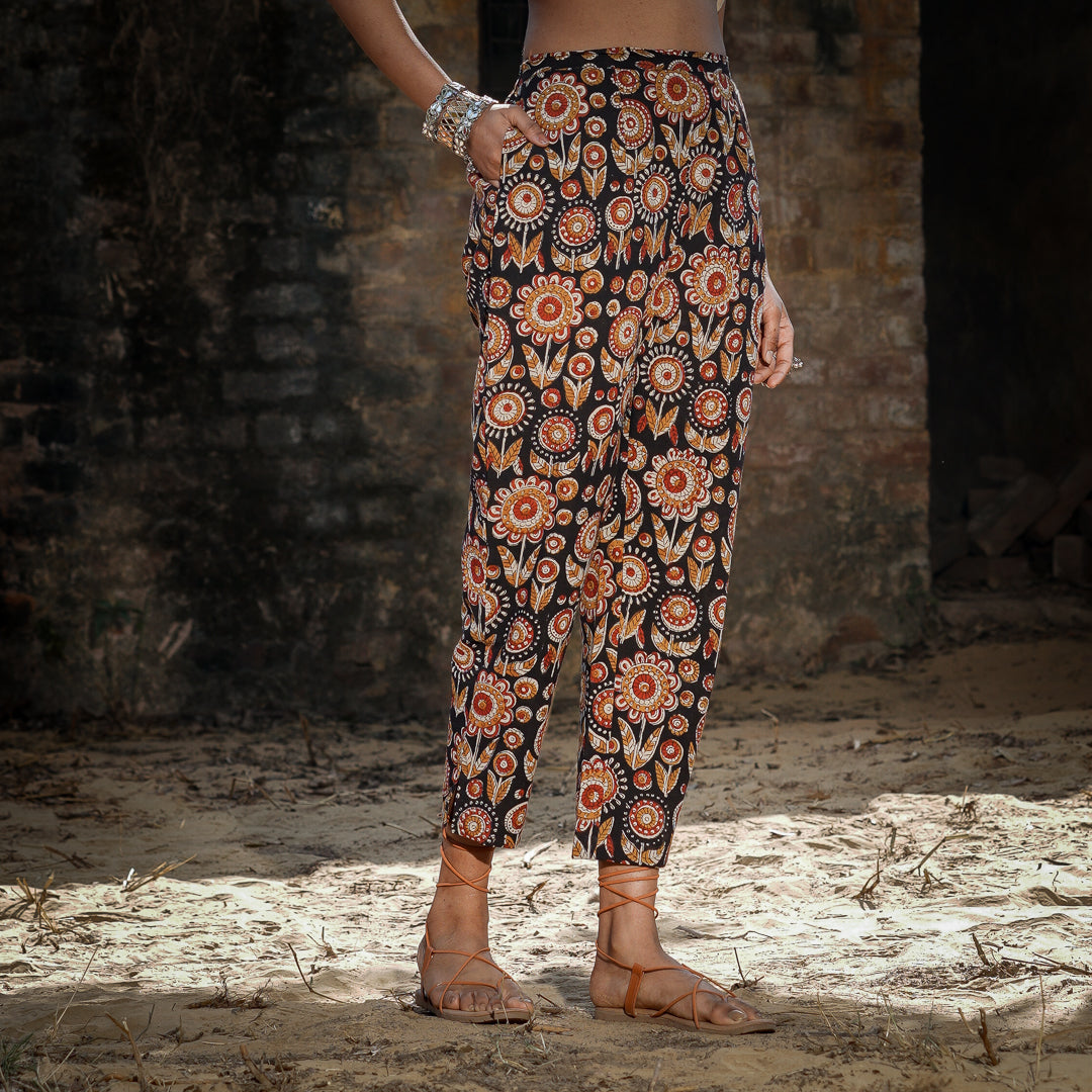 Black Block Printed Cotton Straight pants