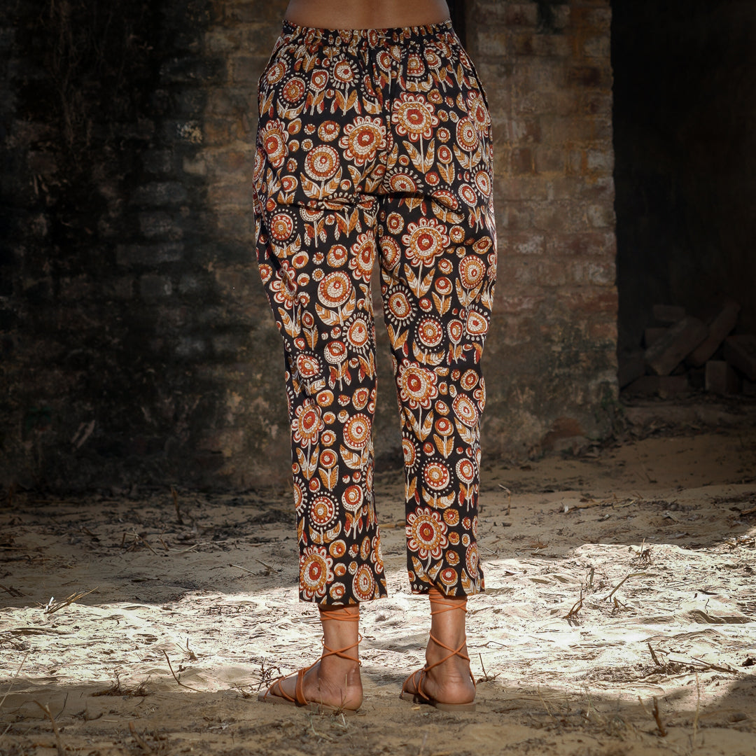 Black Block Printed Cotton Straight pants