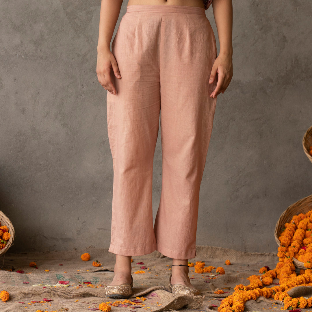 Solid Peach cotton straight pants