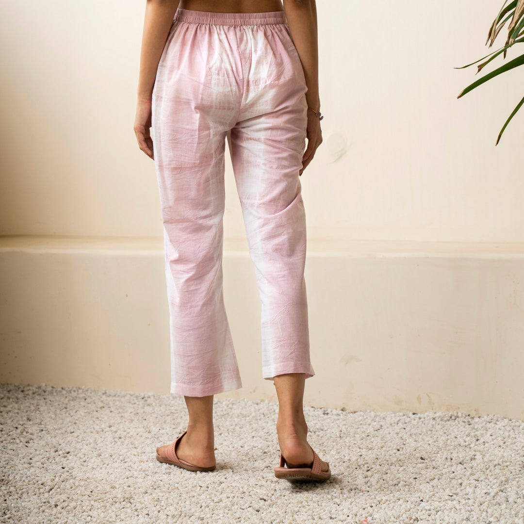 Blush pink shibori tie dye straight fit trousers