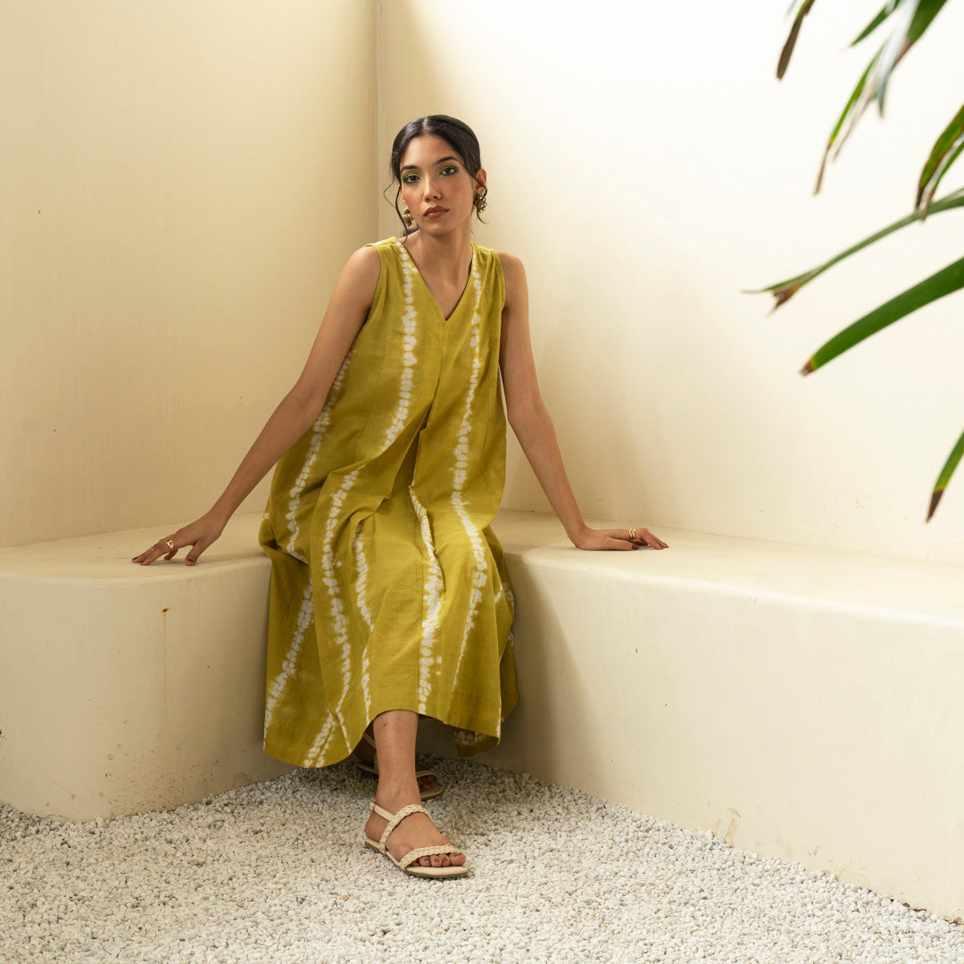 Chartreuse green flared front pleat detail kurta paired with palazzo pants