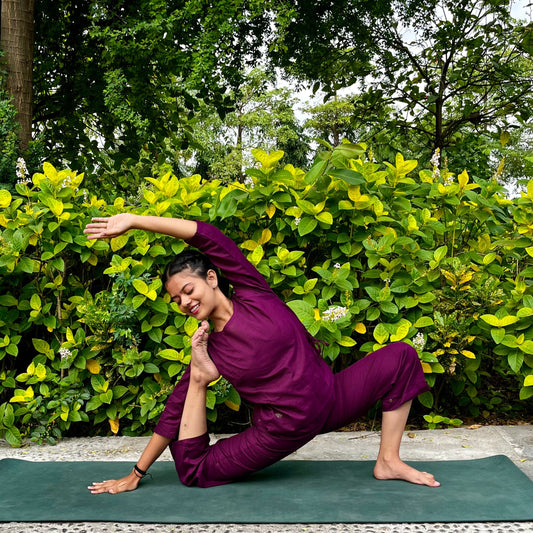 Women Cotton Yoga Pants and Yoga Top Set Purple |AKISO