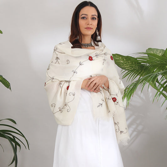 JAPANESE CHERRY BLOSSOM WHITE SHAWL