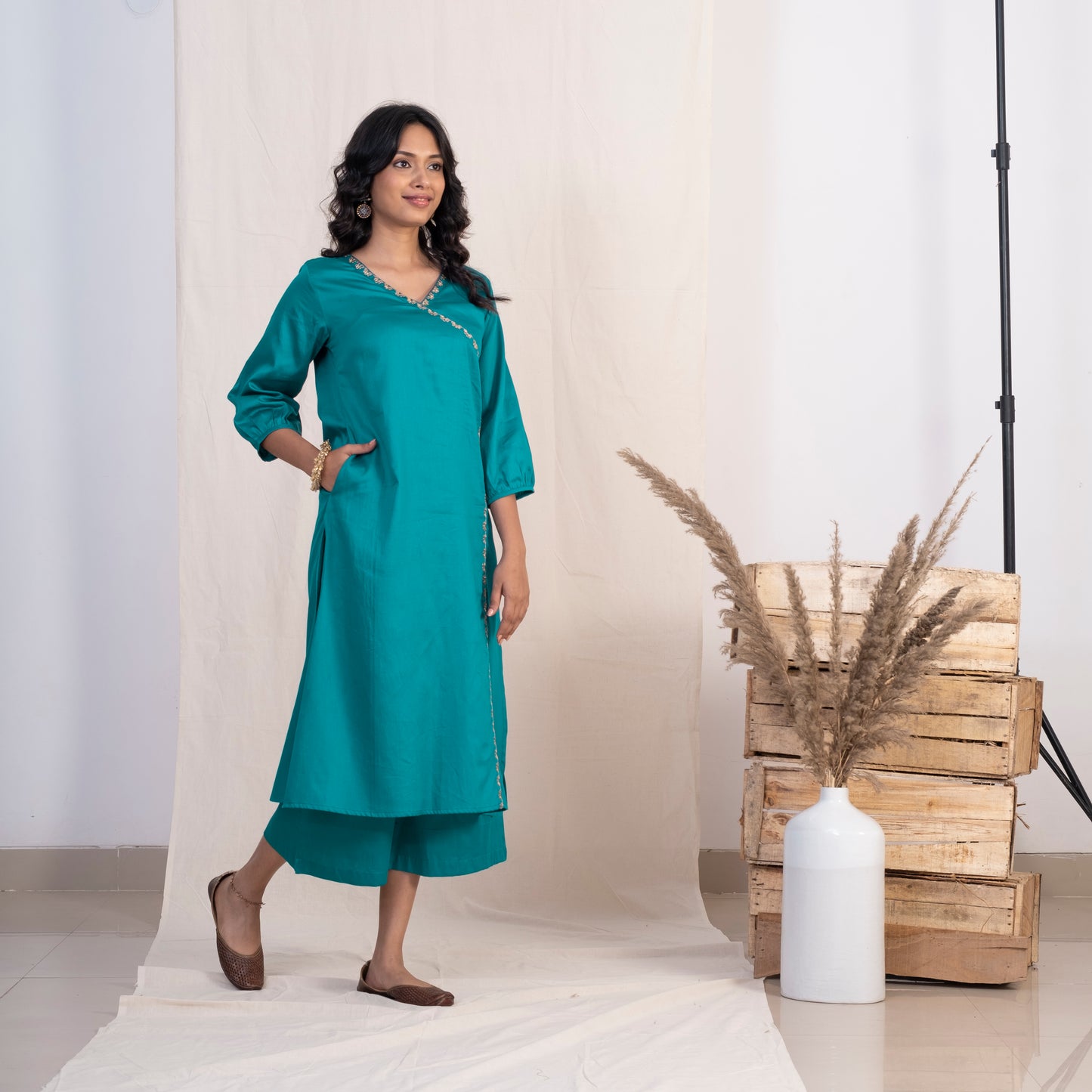 Blue Angrakha Embroided Kurta
