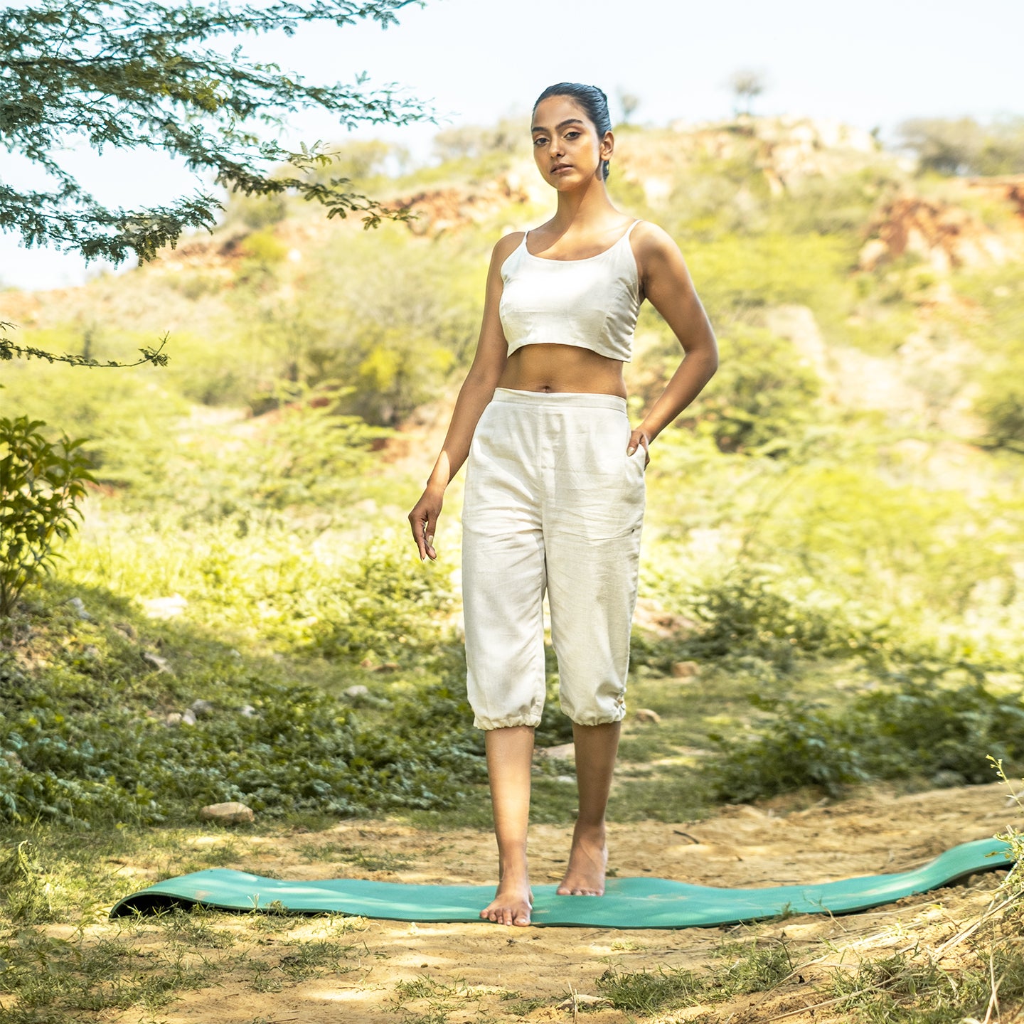 Pure Cotton White Yoga Clohes Set for Women's |AKISO |PRANA