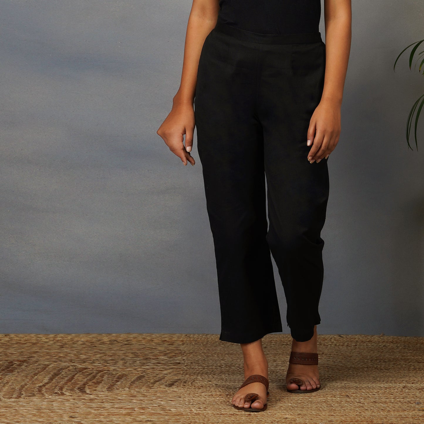 Cotton Flex Straight Black Pants