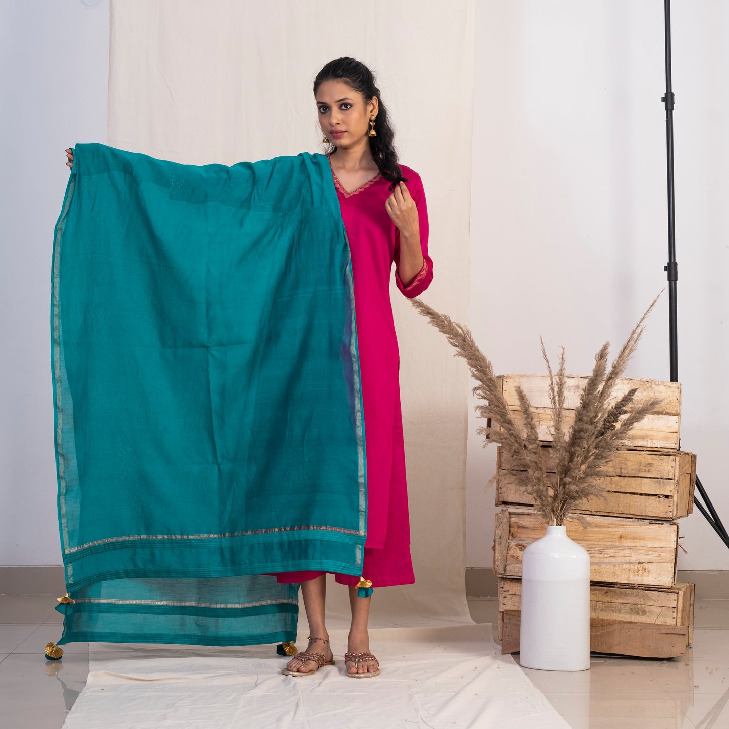 Blue Chanderi Dupatta