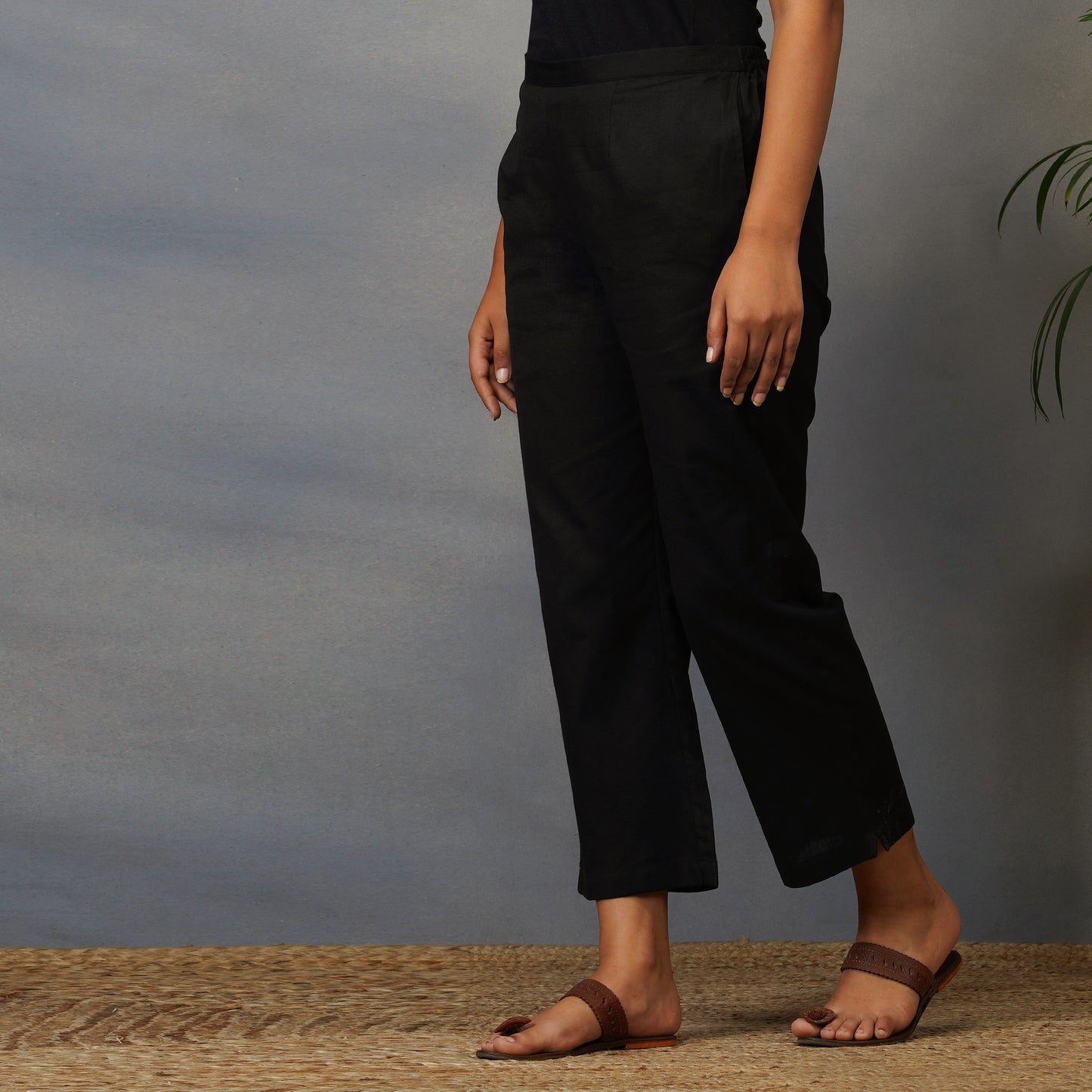Cotton Flex Straight Black Pants