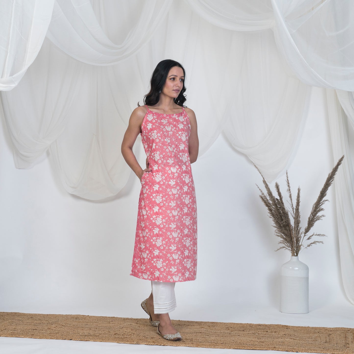Pink Easy Peasy Kurta and White Pant Set