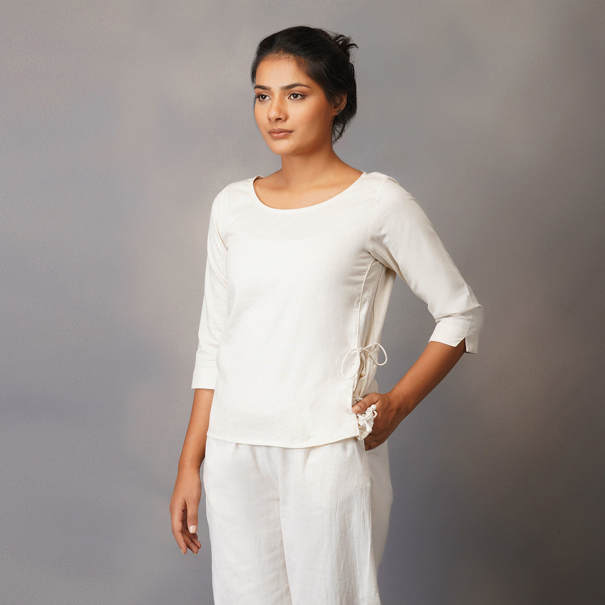 Women Cotton Yoga Top White -Chandra — view 4