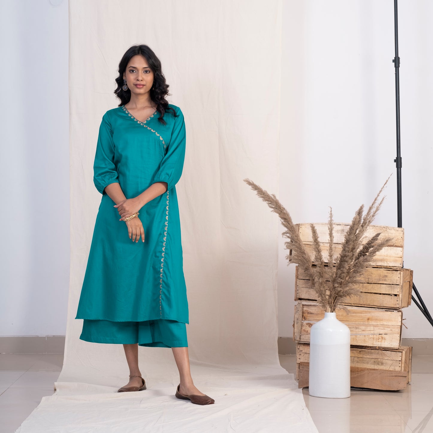 Blue Angrakha Embroided Kurta