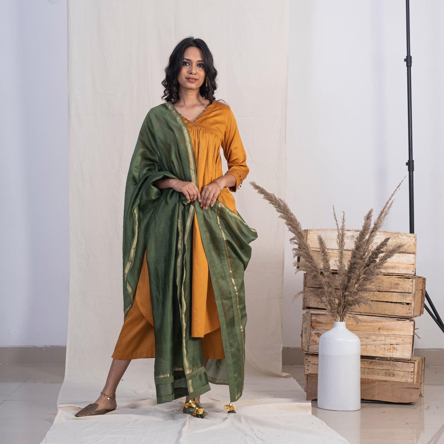 Green Chanderi Dupatta