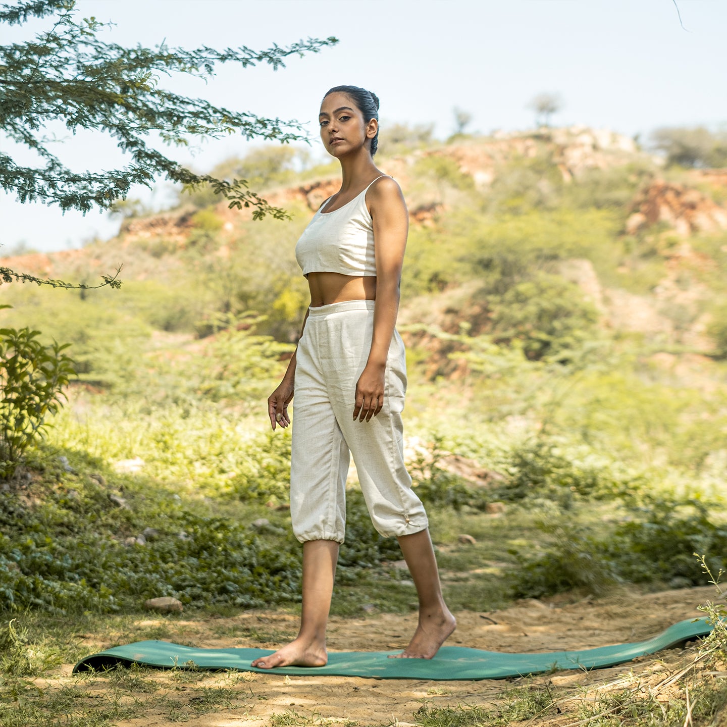 Women Cotton Yoga Pants and Yoga Top Set White -Prana