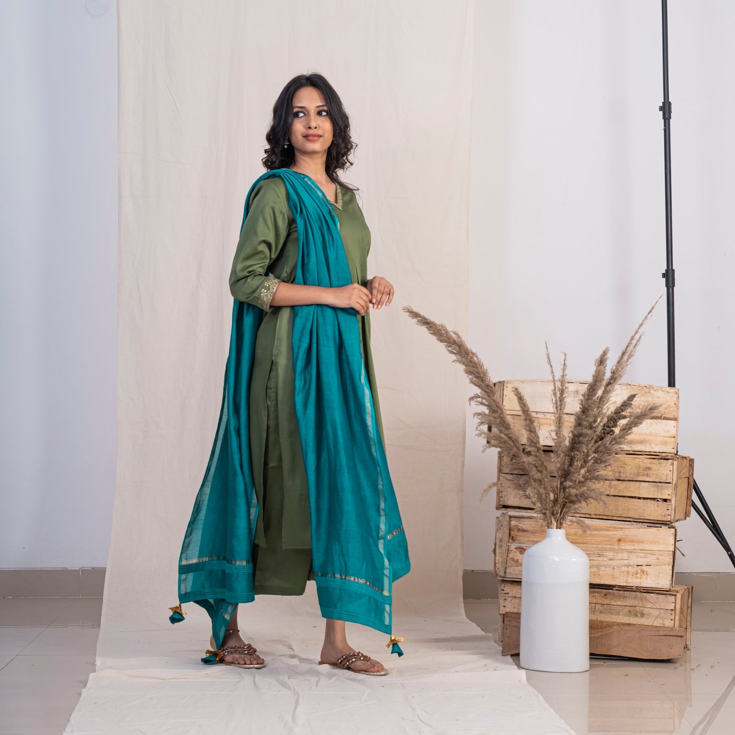 Blue Chanderi Dupatta