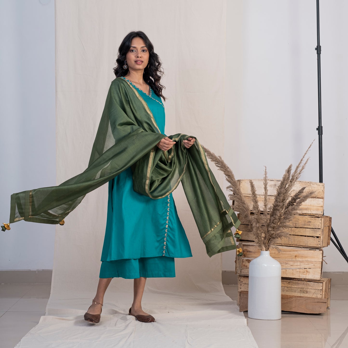 Green Chanderi Dupatta