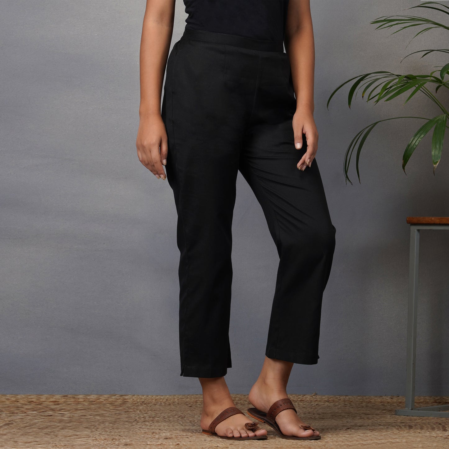 Cotton Flex Straight Black Pants