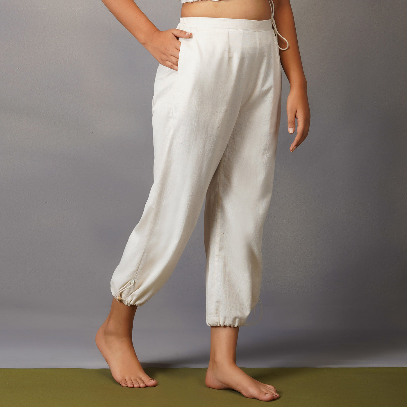 Women Cotton Yoga Pants with string pull -White -Ananda — view 5