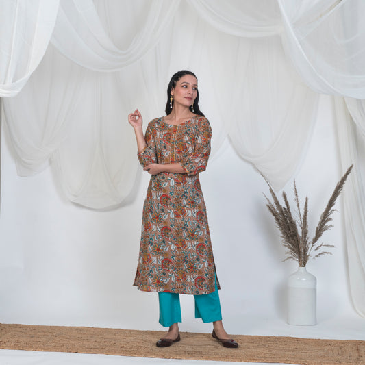 Hazel Brown Puff Sleeve Spring Kurta