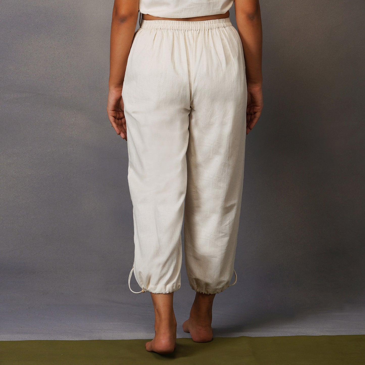 Pure Coton White String Pull Pants |AKISO